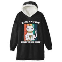 Rise And Sip Find Your Grip Funny Caffeine Coffee Hooded Wearable Blanket