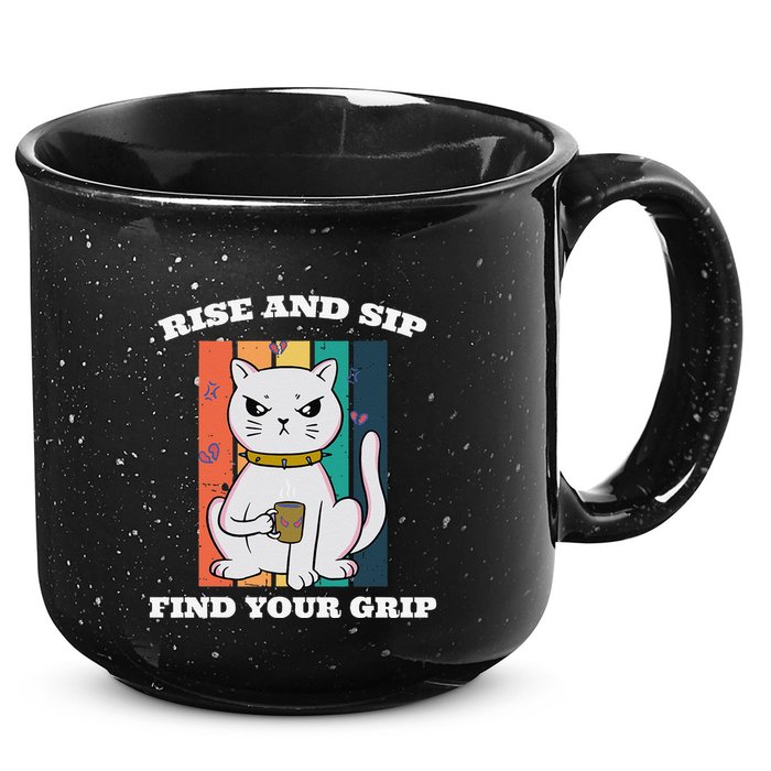 Rise And Sip Find Your Grip Funny Caffeine Coffee 15oz Campfire Ceramic Mug