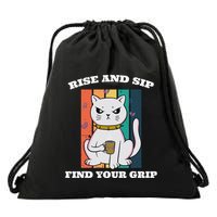Rise And Sip Find Your Grip Funny Caffeine Coffee Drawstring Bag