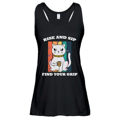 Rise And Sip Find Your Grip Funny Caffeine Coffee Ladies Essential Flowy Tank