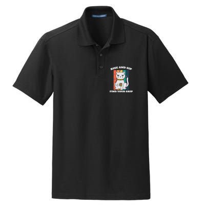 Rise And Sip Find Your Grip Funny Caffeine Coffee Dry Zone Grid Polo