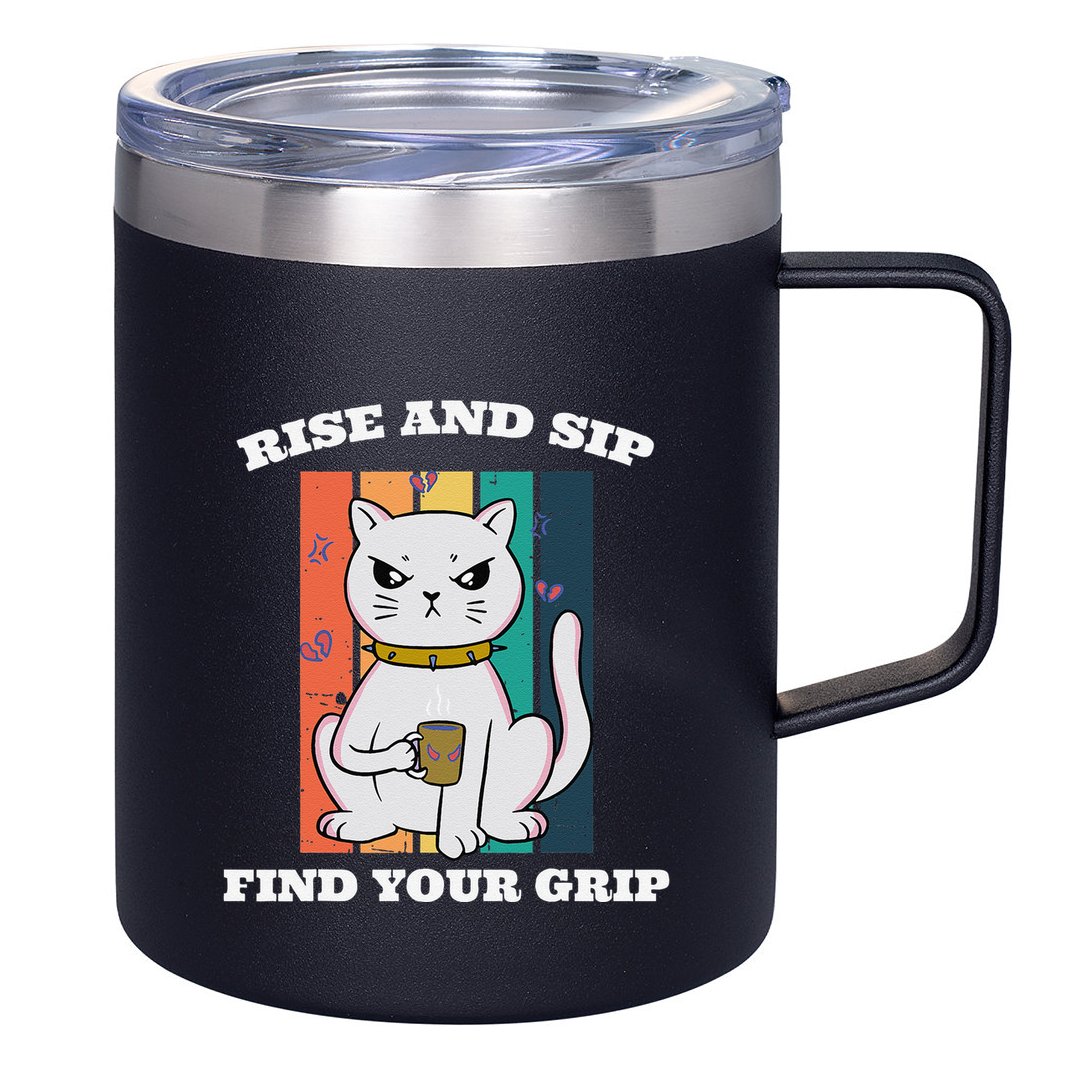 Rise And Sip Find Your Grip Funny Caffeine Coffee 12oz Stainless Steel Coffee Mug