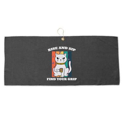Rise And Sip Find Your Grip Funny Caffeine Coffee Large Microfiber Waffle Golf Towel