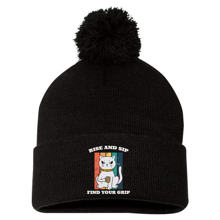 Rise And Sip Find Your Grip Funny Caffeine Coffee Pom Pom 12in Knit Beanie