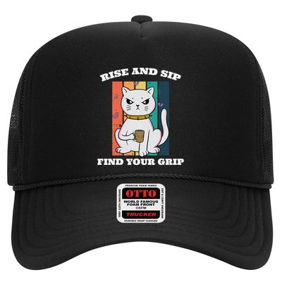 Rise And Sip Find Your Grip Funny Caffeine Coffee Trucker Hat