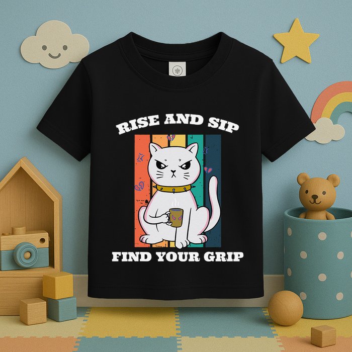 Rise And Sip Find Your Grip Funny Caffeine Coffee Toddler T-Shirt