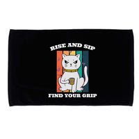 Rise And Sip Find Your Grip Funny Caffeine Coffee Microfiber Hand Towel
