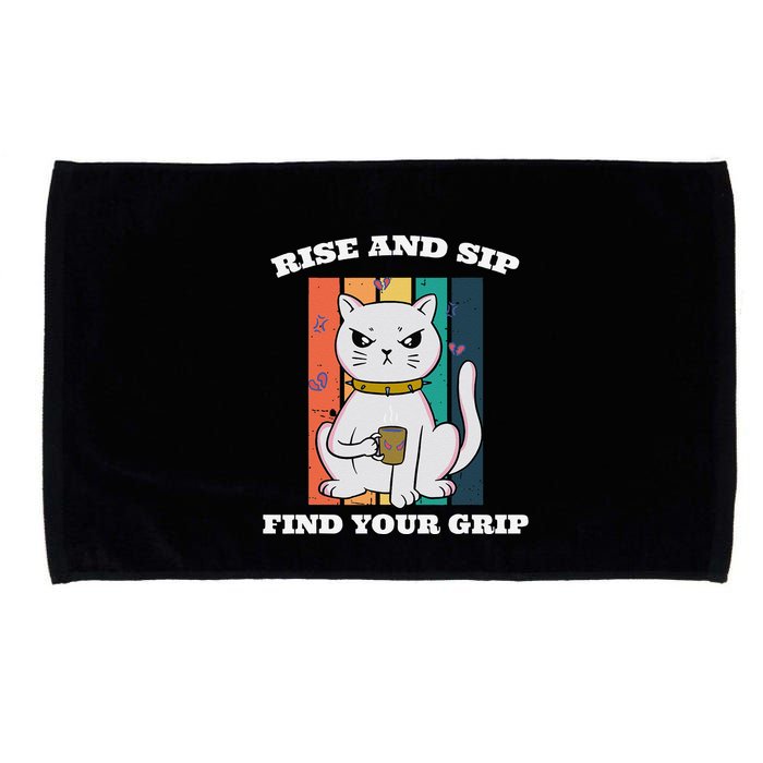 Rise And Sip Find Your Grip Funny Caffeine Coffee Microfiber Hand Towel