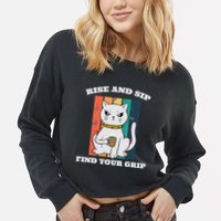 Rise And Sip Find Your Grip Funny Caffeine Coffee Cropped Pullover Crew