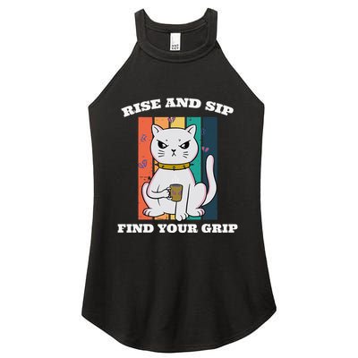 Rise And Sip Find Your Grip Funny Caffeine Coffee Women's Perfect Tri Rocker Tank