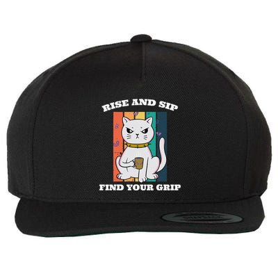 Rise And Sip Find Your Grip Funny Caffeine Coffee Wool Snapback Cap