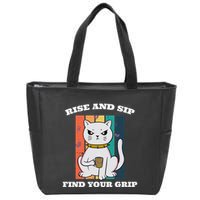 Rise And Sip Find Your Grip Funny Caffeine Coffee Zip Tote Bag