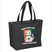 Rise And Sip Find Your Grip Funny Caffeine Coffee Zip Tote Bag
