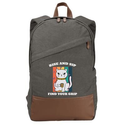 Rise And Sip Find Your Grip Funny Caffeine Coffee Cotton Canvas Backpack