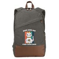 Rise And Sip Find Your Grip Funny Caffeine Coffee Cotton Canvas Backpack