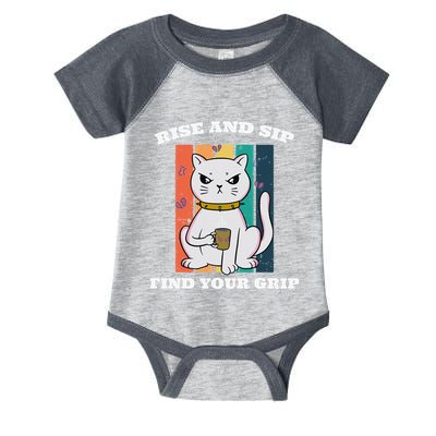 Rise And Sip Find Your Grip Funny Caffeine Coffee Infant Baby Jersey Bodysuit
