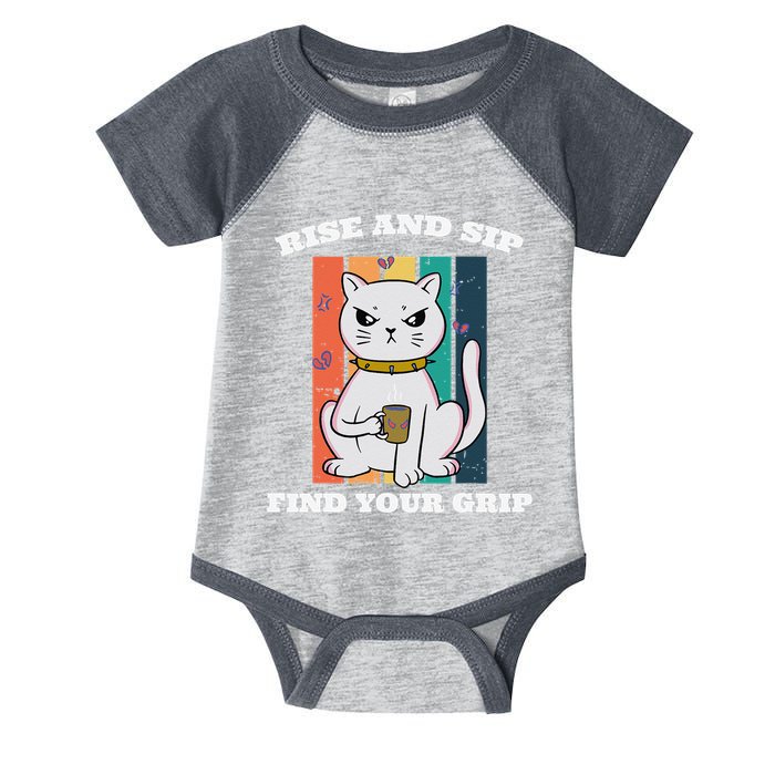 Rise And Sip Find Your Grip Funny Caffeine Coffee Infant Baby Jersey Bodysuit