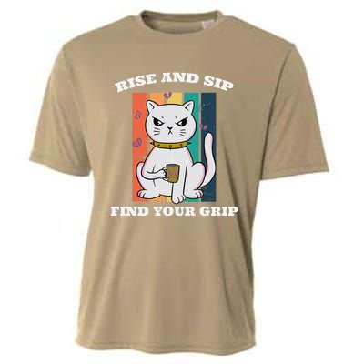 Rise And Sip Find Your Grip Funny Caffeine Coffee Cooling Performance Crew T-Shirt