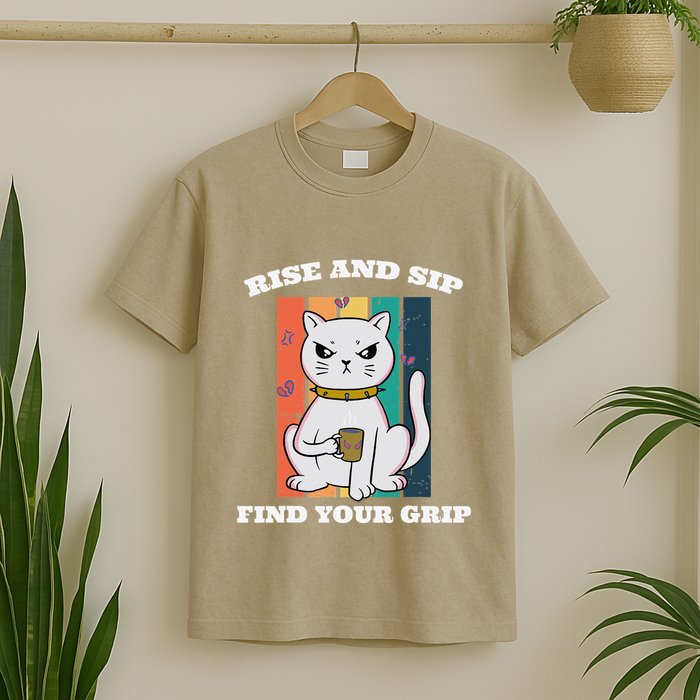 Rise And Sip Find Your Grip Funny Caffeine Coffee T-Shirt