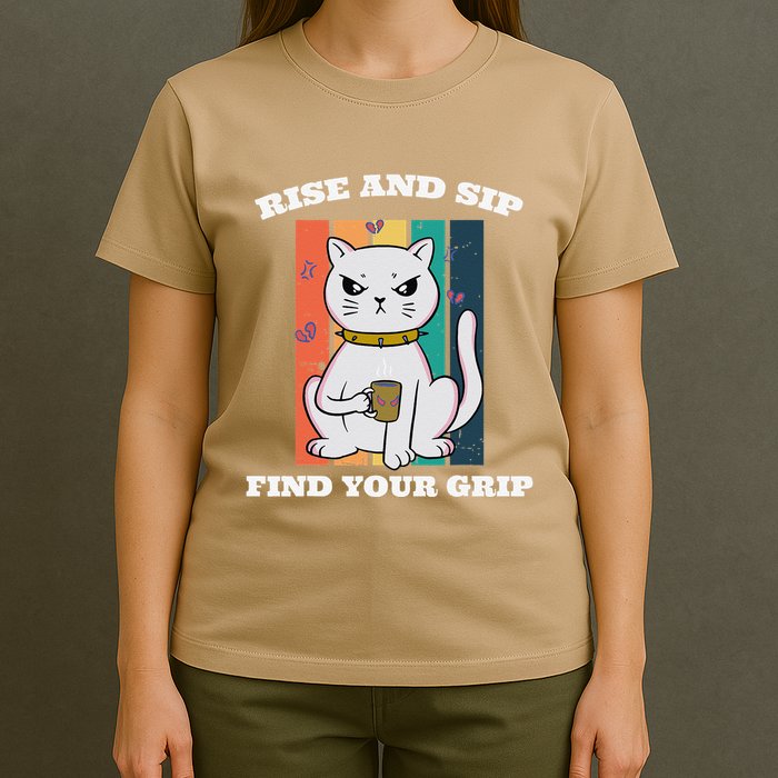Rise And Sip Find Your Grip Funny Caffeine Coffee T-Shirt