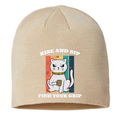 Rise And Sip Find Your Grip Funny Caffeine Coffee Sustainable Beanie