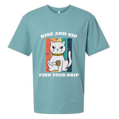 Rise And Sip Find Your Grip Funny Caffeine Coffee Sueded Cloud Jersey T-Shirt