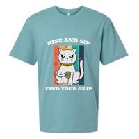 Rise And Sip Find Your Grip Funny Caffeine Coffee Sueded Cloud Jersey T-Shirt