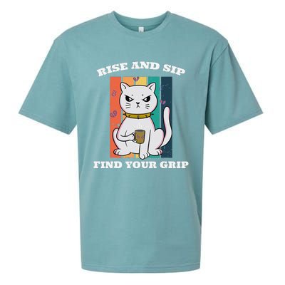 Rise And Sip Find Your Grip Funny Caffeine Coffee Sueded Cloud Jersey T-Shirt