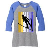 Retro Alpine Ski Jumping Jumper Female Competition Vintage Gift Women's Tri-Blend 3/4-Sleeve Raglan Shirt