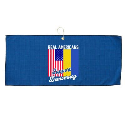 Real Americans Support Democracy Pro Ukraine Anti War Peace Large Microfiber Waffle Golf Towel