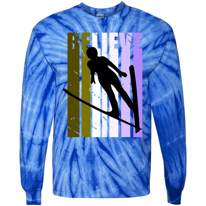 Retro Alpine Ski Jumping Jumper Female Competition Vintage Gift Tie-Dye Long Sleeve Shirt