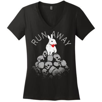 Run Away Scary Bunny With Skull, Scary Easter For, Women Women's V-Neck T-Shirt