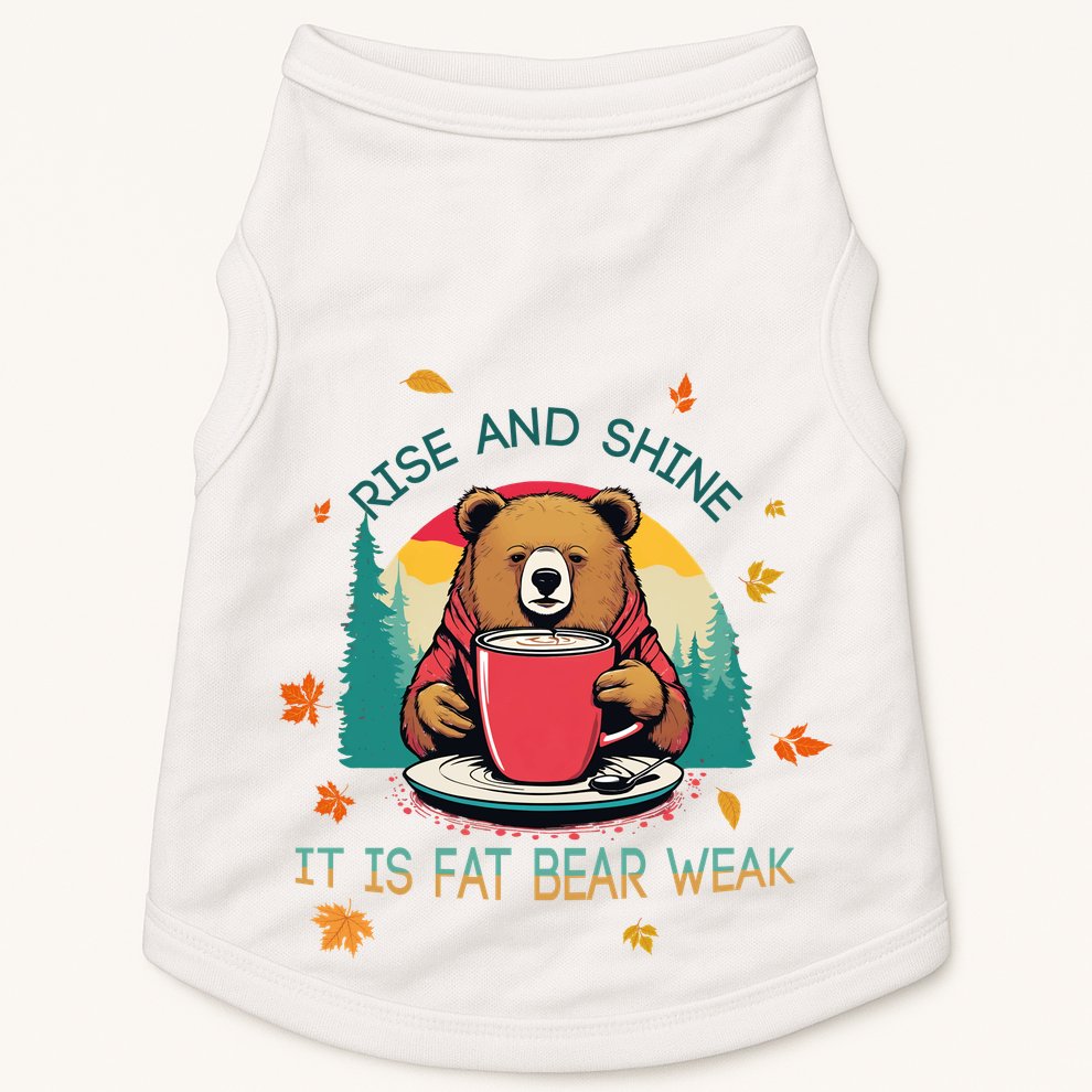 Rise And Shine Fat Bear Week Cute Bear Drinking Coffee Groggy Bear Retro Sunset Doggie Tank