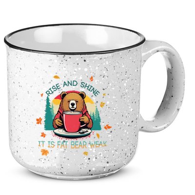 Rise And Shine Fat Bear Week Cute Bear Drinking Coffee Groggy Bear Retro Sunset 15oz Campfire Ceramic Mug