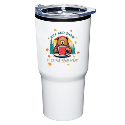 Rise And Shine Fat Bear Week Cute Bear Drinking Coffee Groggy Bear Retro Sunset Tumbler