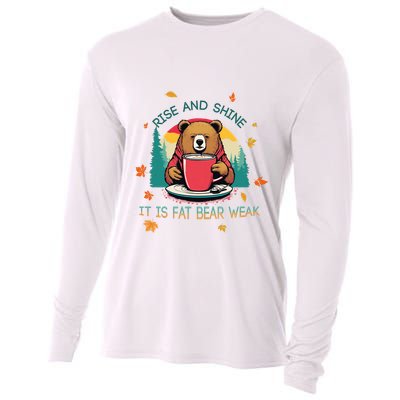 Rise And Shine Fat Bear Week Cute Bear Drinking Coffee Groggy Bear Retro Sunset Cooling Performance Long Sleeve Crew