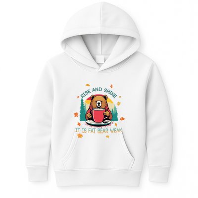Rise And Shine Fat Bear Week Cute Bear Drinking Coffee Groggy Bear Retro Sunset Kids Hoodie