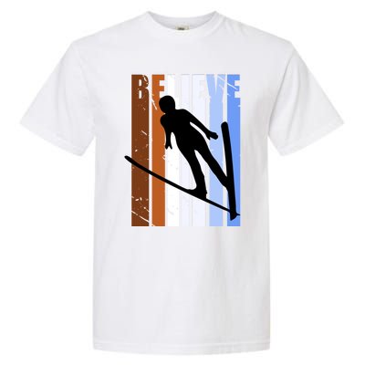 Retro Alpine Ski Jumping Jumper Female Competition Vintage Cool Gift Garment-Dyed Heavyweight T-Shirt