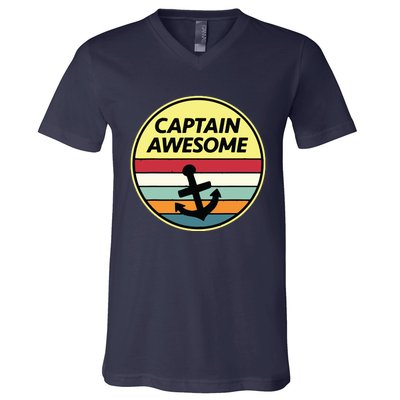 Retro Anchor Sailboat Vintage Sailing Captain Awesome V-Neck T-Shirt