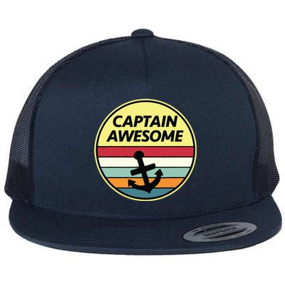 Retro Anchor Sailboat Vintage Sailing Captain Awesome Flat Bill Trucker Hat