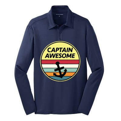 Retro Anchor Sailboat Vintage Sailing Captain Awesome Silk Touch Performance Long Sleeve Polo