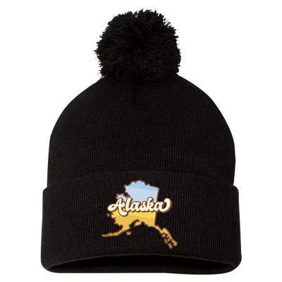 Retro Alaska State Logo Pom Pom 12in Knit Beanie