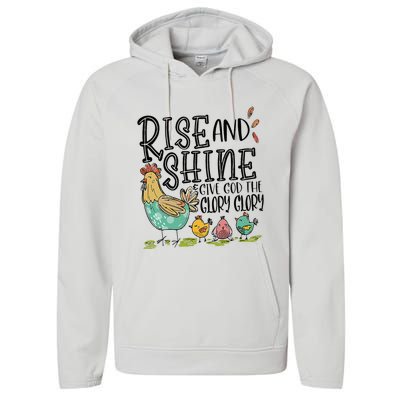 Rise And Shine Give God The Glory Funny Chicken Christian Performance Fleece Hoodie