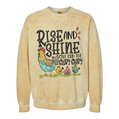 Rise And Shine Give God The Glory Funny Chicken Christian Colorblast Crewneck Sweatshirt