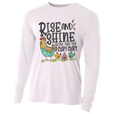 Rise And Shine Give God The Glory Funny Chicken Christian Cooling Performance Long Sleeve Crew