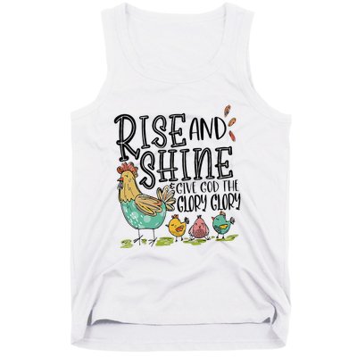 Rise And Shine Give God The Glory Funny Chicken Christian Tank Top