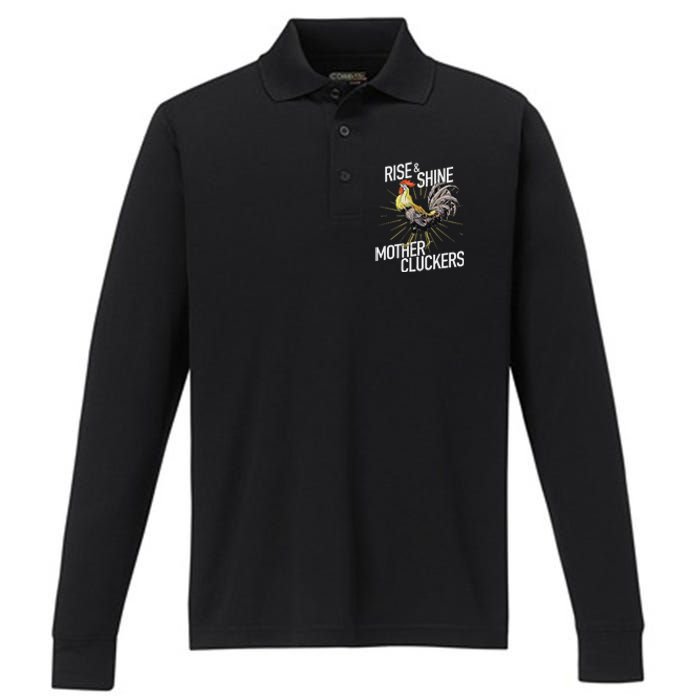 Rise And Shine Mother Cluckers Funny Chicken Performance Long Sleeve Polo