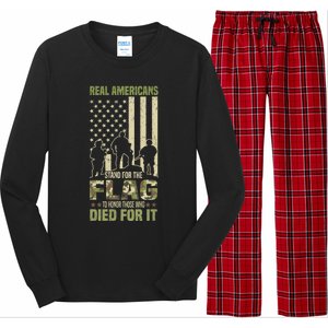 Real Americans Stand For Flag Meaningful Gift Us Veteran Veterans Day Great Gift Long Sleeve Pajama Set