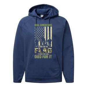 Real Americans Stand For Flag Meaningful Gift Us Veteran Veterans Day Great Gift Performance Fleece Hoodie