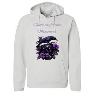 Raven And Skull With Roses Quoth The Raven Performance Fleece Hoodie